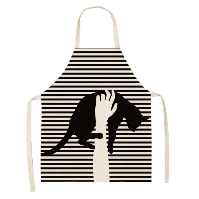 Black Cute Cat Printed Kitchen Cooking Baking Aprons Sleeveless Cotton Linen For Women Man Home
