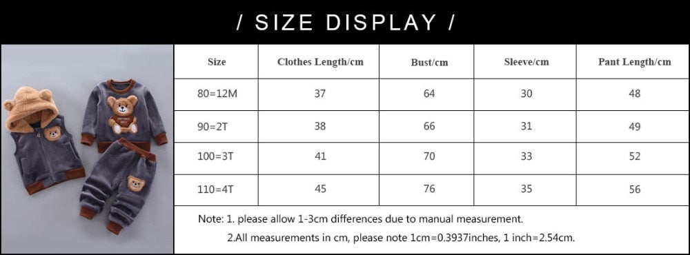 Clothing Set Fleece Children Hooded Outerwear Tops Pants 3PCS Outfits Kids Toddler Warm Costume Suit