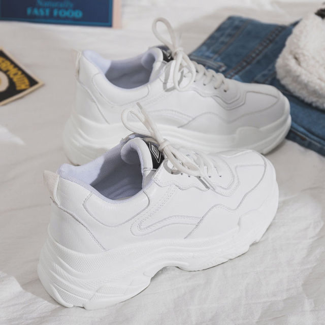 White Women Shoes New Chunky Sneakers For Women Lace-Up White Vulcanize Shoes Casual Fashion Dad Shoes Platform Sneakers Basket