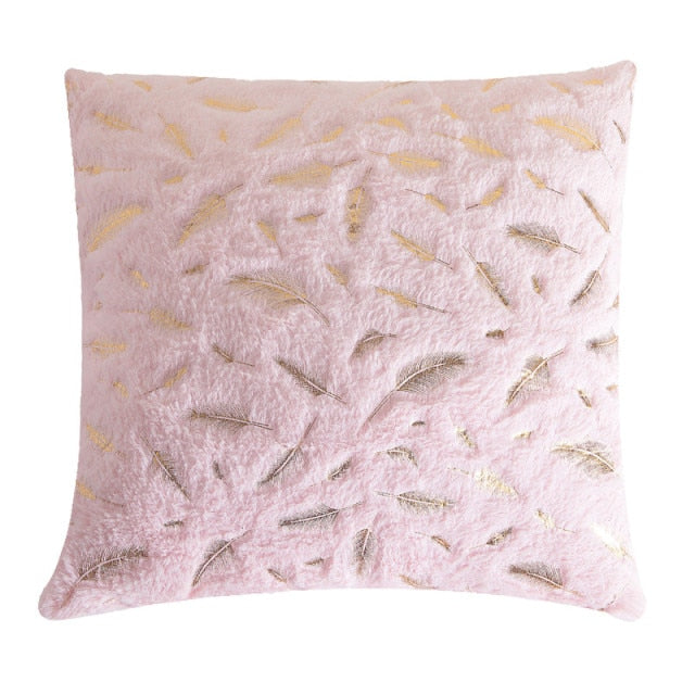 Cushion Covers Ins Flannel Golden Feather Throw Pink Flannel Pillow Cover For Bed Sofa Multicolor White