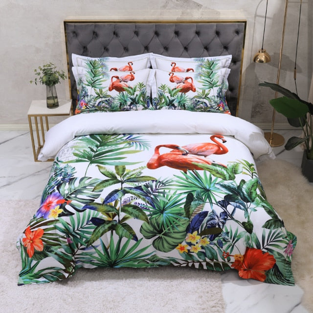 100% Egyptian Cotton Bedding Birds and Flowers Leaf Gray Shabby Duvet Cover Bed sheet Pillow shams