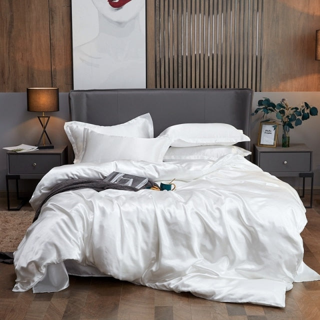 Bedding Set Solid Color Luxury Bedding Kit Rayon Satin Duvet Cover Set