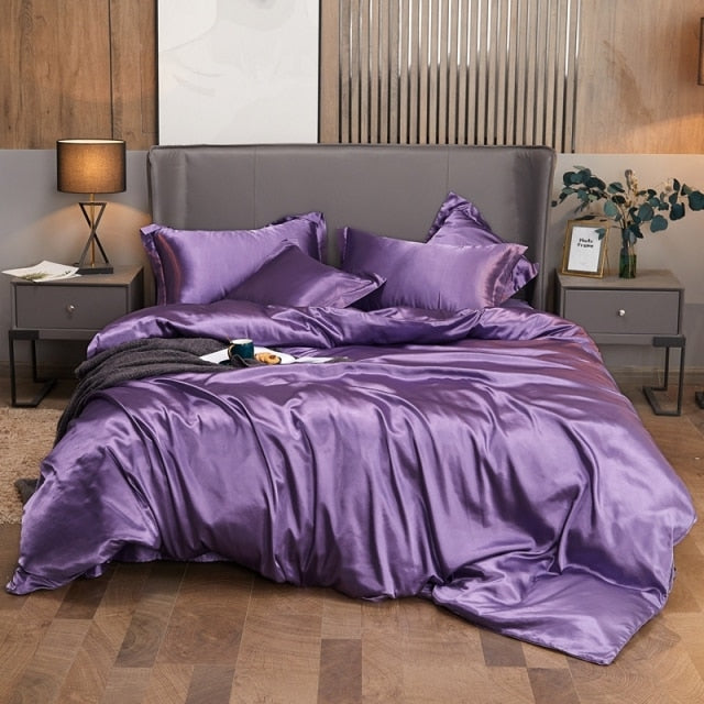 Bedding Set Solid Color Luxury Bedding Kit Rayon Satin Duvet Cover Set Twin Queen King Size Bed Set 2pcs/3pcs/4pcs