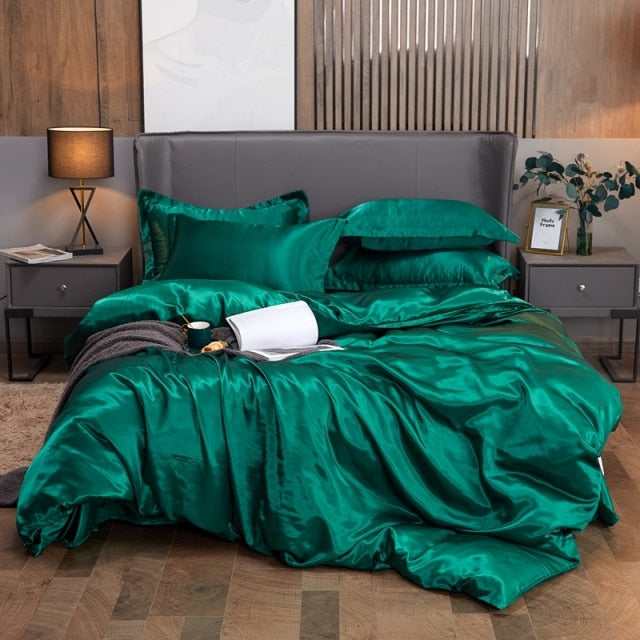 Bedding Set Solid Color Luxury Bedding Kit Rayon Satin Duvet Cover Set