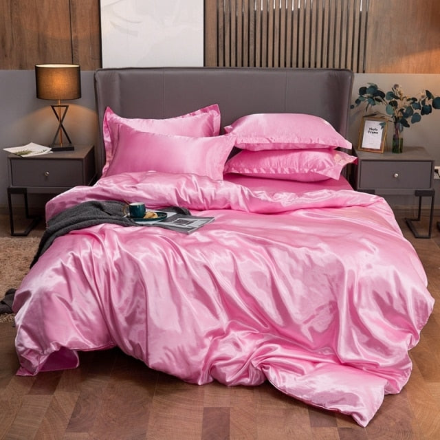 Bedding Set Solid Color Luxury Bedding Kit Rayon Satin Duvet Cover Set
