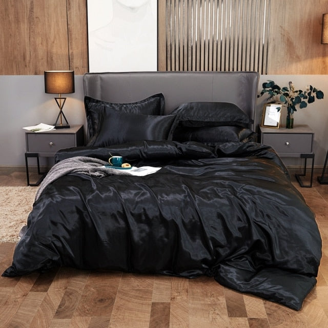 Bedding Set Solid Color Luxury Bedding Kit Rayon Satin Duvet Cover Set