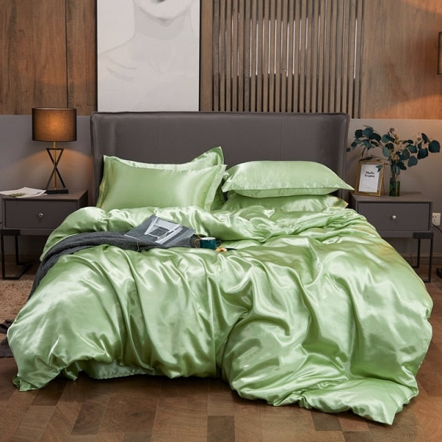 Bedding Set Solid Color Luxury Bedding Kit Rayon Satin Duvet Cover Set