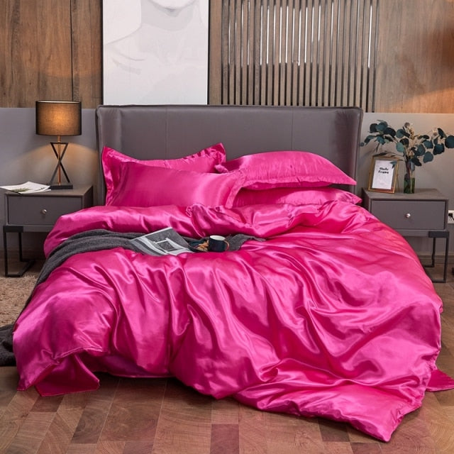 Bedding Set Solid Color Luxury Bedding Kit Rayon Satin Duvet Cover Set