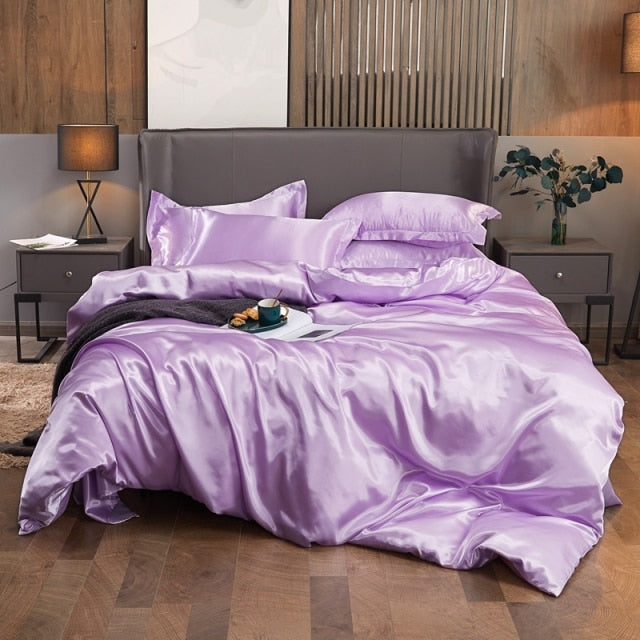 Bedding Set Solid Color Luxury Bedding Kit Rayon Satin Duvet Cover Set