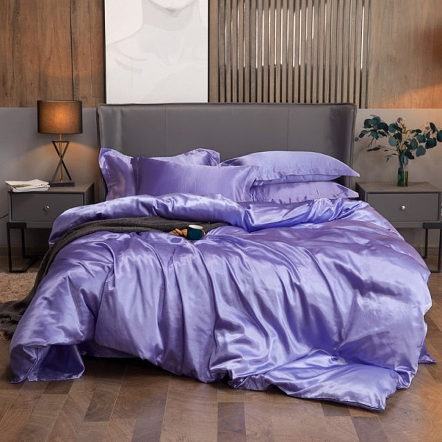 Bedding Set Solid Color Luxury Bedding Kit Rayon Satin Duvet Cover Set