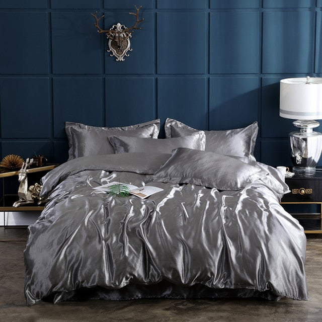 Bedding Set Solid Color Luxury Bedding Kit Rayon Satin Duvet Cover Set