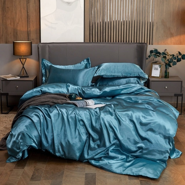 Bedding Set Solid Color Luxury Bedding Kit Rayon Satin Duvet Cover Set