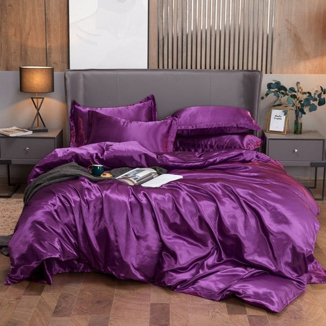 Bedding Set Solid Color Luxury Bedding Kit Rayon Satin Duvet Cover Set