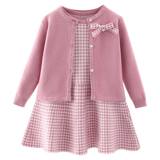 baby sweater knitting long sleeve dress Christmas Day party plaid sweater coat Plaid vest suit dress