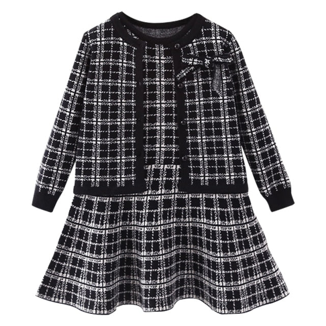 baby sweater knitting long sleeve dress Christmas Day party plaid sweater coat Plaid vest suit dress