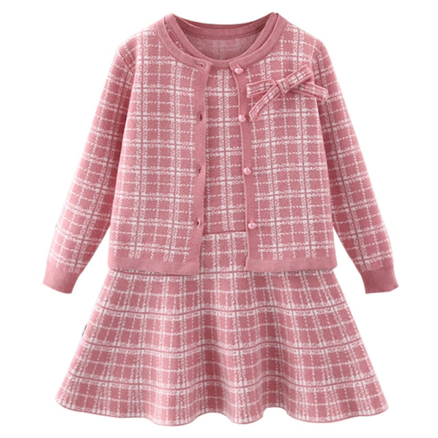 baby sweater knitting long sleeve dress Christmas Day party plaid sweater coat Plaid vest suit dress