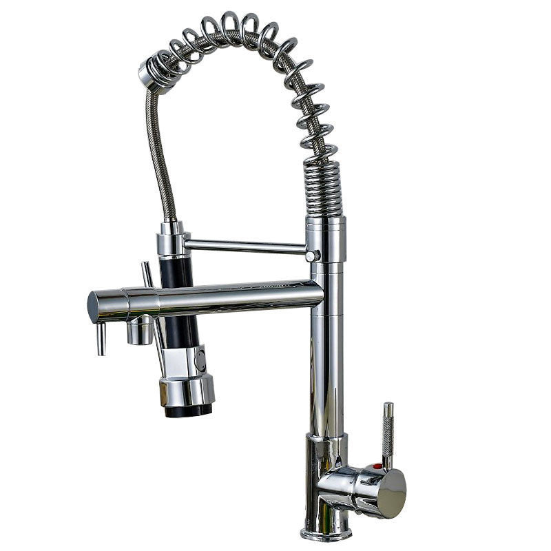 Polished Chrome Spring Pull Down Kitchen Faucet with Two Spouts Handheld Shower Kitchen Mixer Tap Deck Mounted