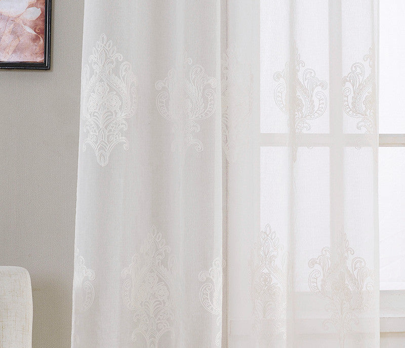 Luxury Embroidered Sheer Curtains Window Tulle Curtains for Living Room Bedroom Kitchen Gauze Voile Curtains White