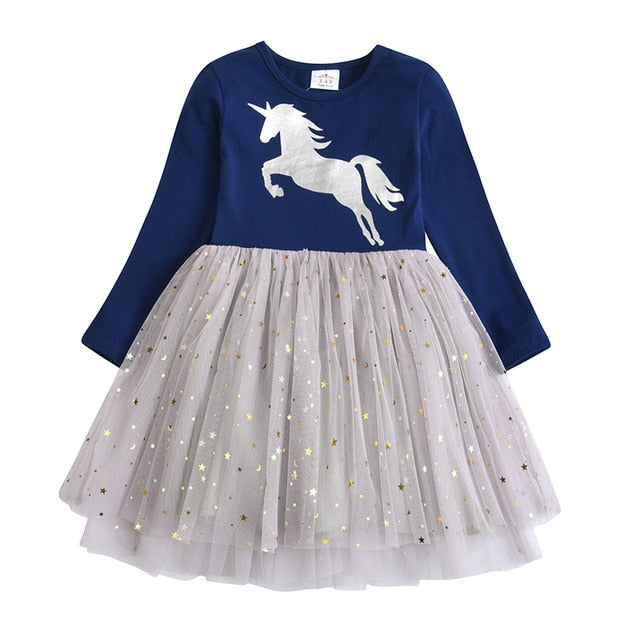 Girls Dress Autumn Winter Kids Casual Long Sleeve Dress for Girl Unicorn Party Princess Dress Children Clothing 3-8 Years