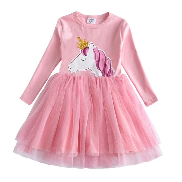 Girls Dress Autumn Winter Kids Casual Long Sleeve Dress for Girl Unicorn Party Princess Dress Children Clothing 3-8 Years