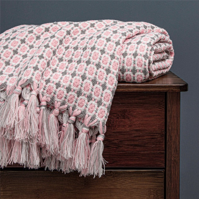 Pink Knitted Blanket Sofa Bed Home Decorative Bed Thread Blankets Sofa Office Nap Throw Blankets Soft Towel Bed Plaid Tapestry