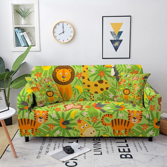 Elastic Sofa Cover Cartoon Animal Printed Sofa Slipcover Corner Sofa Cover for Living Room Couch Cover for sofas Sofa Protector