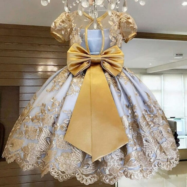 Girls Ruffles Princess Dress For Kids Wedding Elegant Party Tutu Prom Gown Children Birthday Pageant Communion Formal