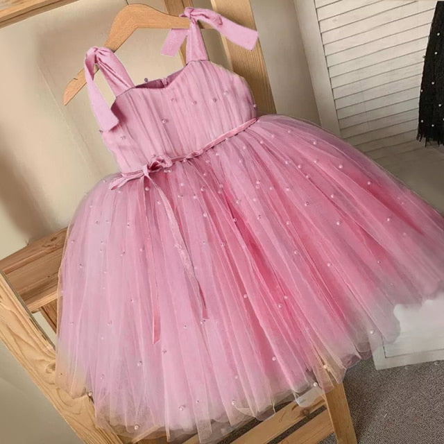 Kids Dress For Girls Strap Tulle Fluffy Princess Eleagnt Party Tutu Prom Dresses Children Wedding Evening Bowknot Gown