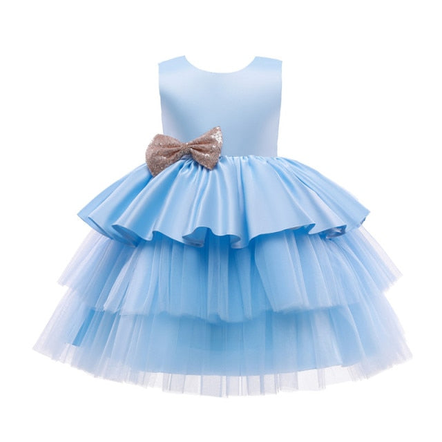 Kids Dress For Girls Strap Tulle Fluffy Princess Eleagnt Party Tutu Prom Dresses Children Wedding Evening Bowknot Gown