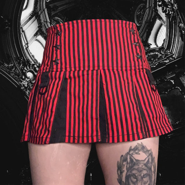 Gothic Lace Mini Pleated Skirt Women Punk Short Skirt 90s Vintage Harajuku Streetwear