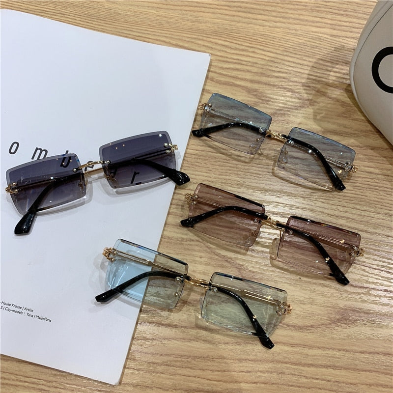 Square Frameless Clip Shades For Women Wholesale Retro Vintage Designer Fashion Sunglasses For Women And Man Alloy Golden Car