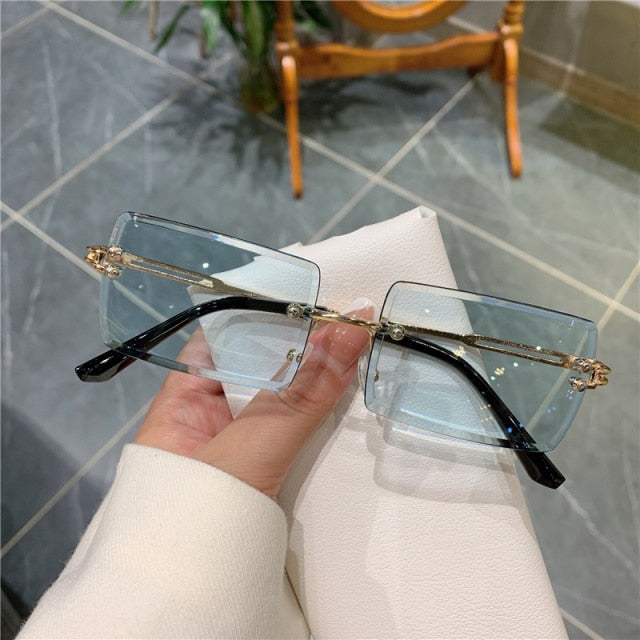 Square Frameless Clip Shades For Women Wholesale Retro Vintage Designer Fashion Sunglasses For Women And Man Alloy Golden Car