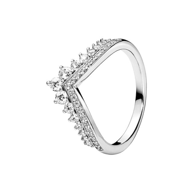 The New Silver Color Style Rings Flower Feather Beaded Heart Moon Sparkling Rings Women Europe 925 Silver Jewelry