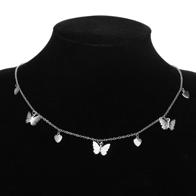 Vintage Multilayer Pendant Butterfly Necklace for Women Butterflies Moon Star Charm Choker Necklaces Bohemian Beach Jewelry Gift