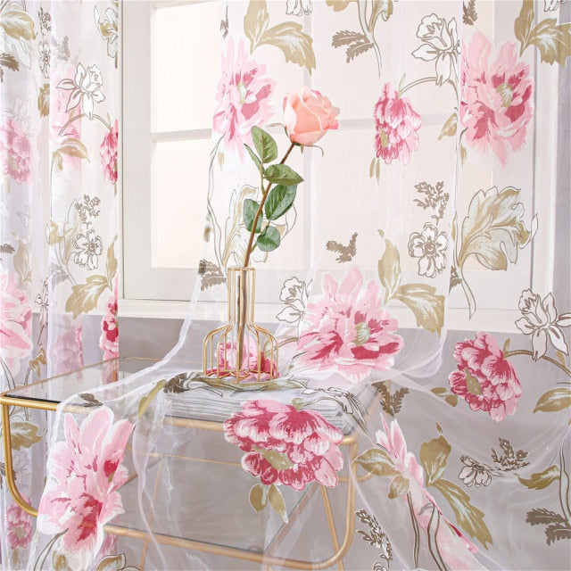 Floral Sheer Window Curtains for Kitchen Living Room Bedroom Tulle Curtains Drapery Home Decor Room Divider 1 Panel