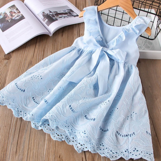 Dress Strap Hollow Embroidery Casual Sleeveless Party Princess Dress Baby Kids Girls Clothing