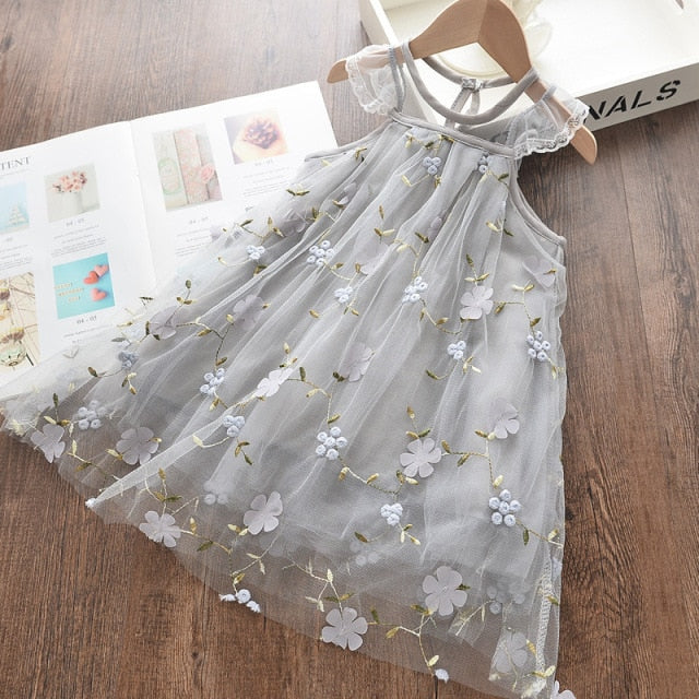 Dress Strap Hollow Embroidery Casual Sleeveless Party Princess Dress Baby Kids Girls Clothing