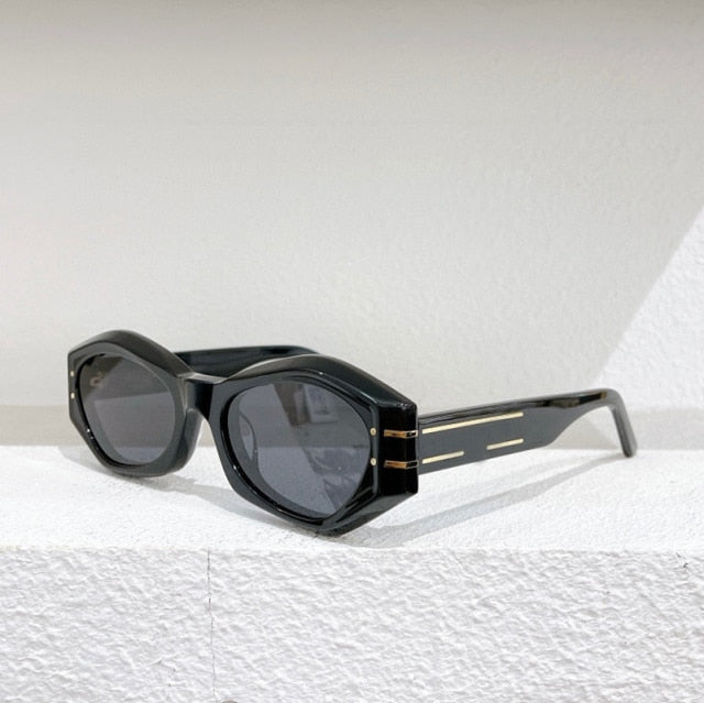 Polygonal Small Square Frame Monochrome Lens Black Sunglasses Glasses Anti-UV400