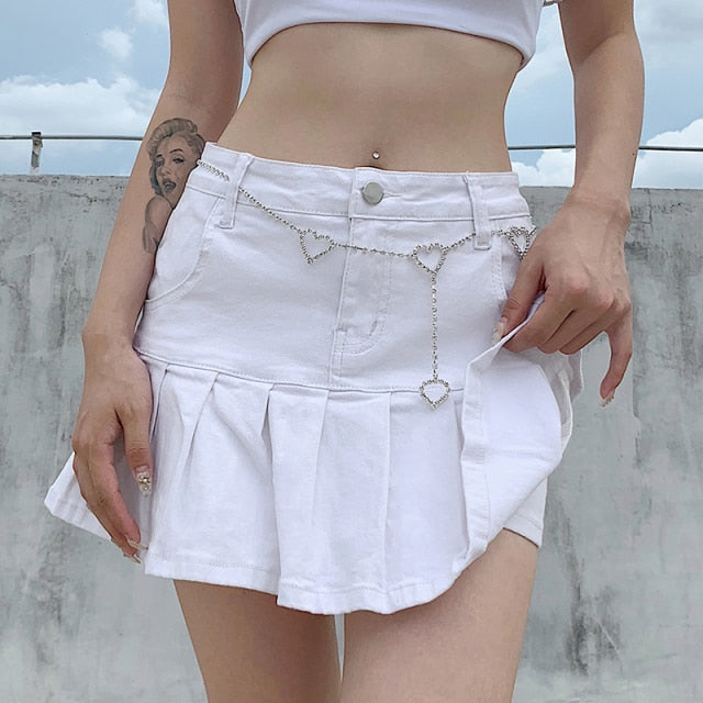 Kawaii Harajuku Mini Jeans Skirt 2000s Retro Fairycon Grunge Low Waisted Denim Skirts Vintage Women Korean Streetwear