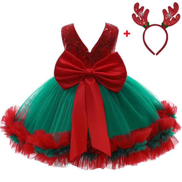 Newborn Dresses For Kids Christmas Birthday Evening Party Girls Kids Clothing Dress+Headband 2pcs Carnival Bow