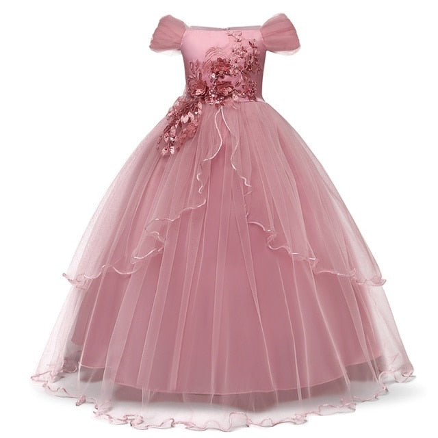 Kid Wedding Dresses for Girls Elegant Flower Princess Long Gown Baby Girl Christmas Dress vestidos infantil Size 6 12 14 Years