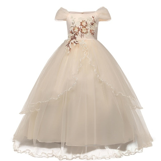 Kid Wedding Dresses for Girls Elegant Flower Princess Long Gown Baby Girl Christmas Dress vestidos infantil Size 6 12 14 Years