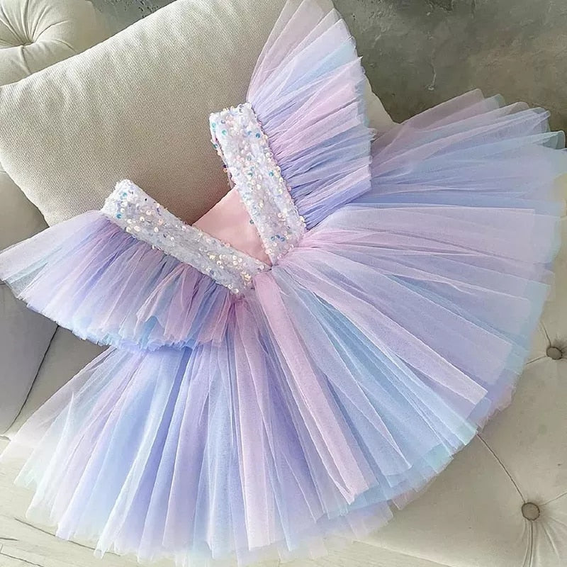 Girls Ruffles Princess Dress For Kids Wedding Elegant Party Tutu Prom Gown Children Birthday Pageant Communion Formal