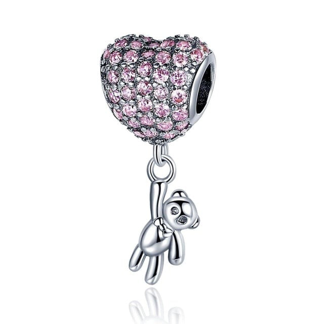 925 Sterling Silver Pendant Romantic Pink Love Purple Birthstone Fit Original Pandora Bracelet for Women