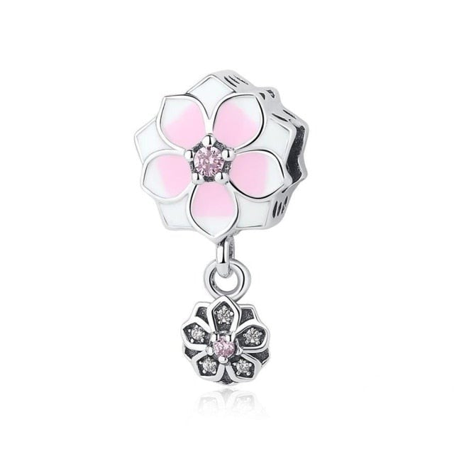 925 Sterling Silver Pendant Romantic Pink Love Purple Birthstone Fit Original Pandora Bracelet for Women