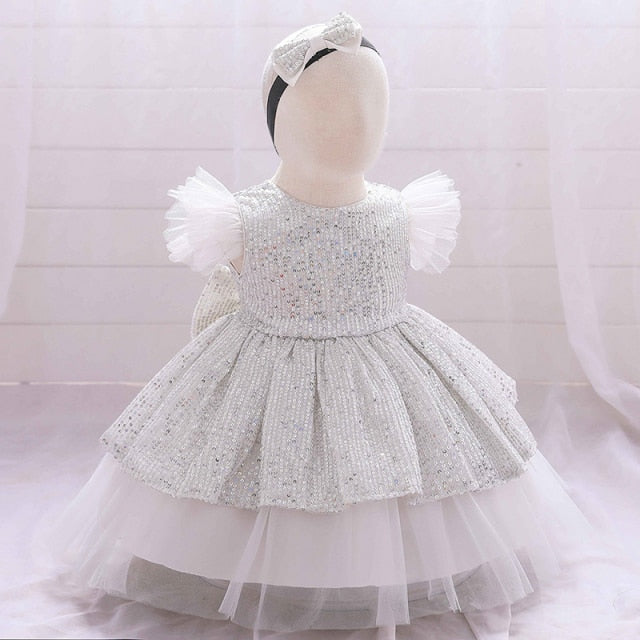 Christmas Sequin Cake Double Baby Girl Dress 1 Year Birthday Dress Newborn Party Wedding Vestidos Baby Girl Christening Clothes