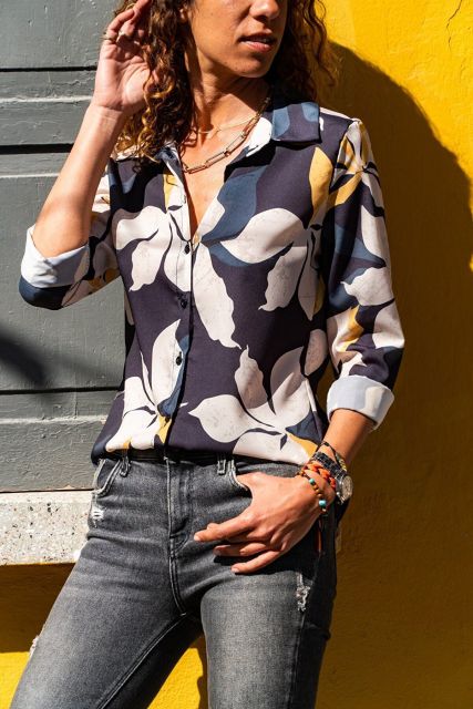 Floral Print Shirt Tops Ladies Fashion Turn-down Collar Long Sleeve Elegant Office Work Blouse Women Oversized