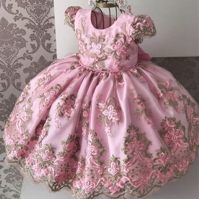 Girls Princess Kids Dresses for Girls Tutu Lace Flower Embroidered Ball Gown Baby Girls Clothes Children Wedding Party Dress
