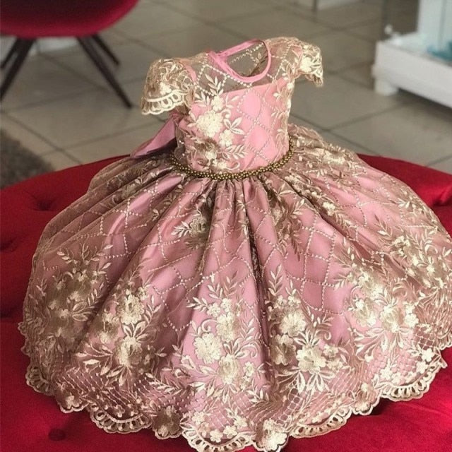 Girls Princess Kids Dresses for Girls Tutu Lace Flower Embroidered Ball Gown Baby Girls Clothes Children Wedding Party Dress