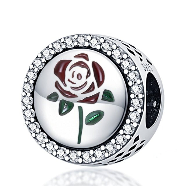 925 Pink Enamel Lotus Charms Beads Fit Bracelet For Women Jewelry Making